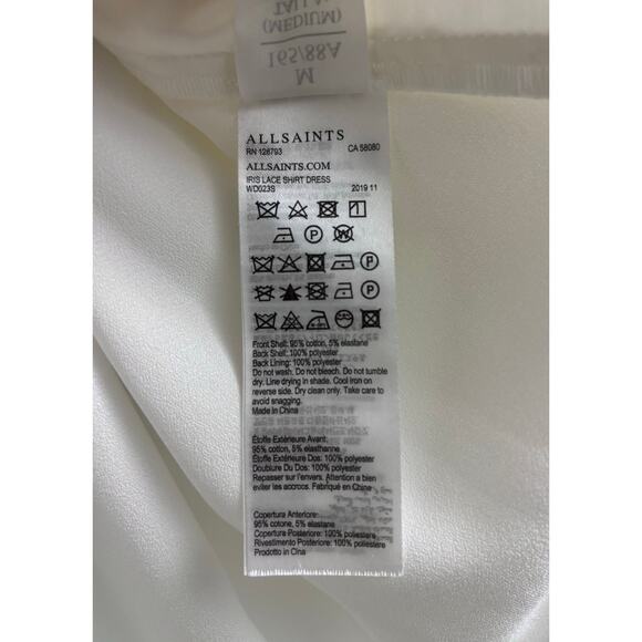 ALLSAINTS Iris Lace Cotton Blend Button Up White Shirt Dress Size M - Picture 12 of 12